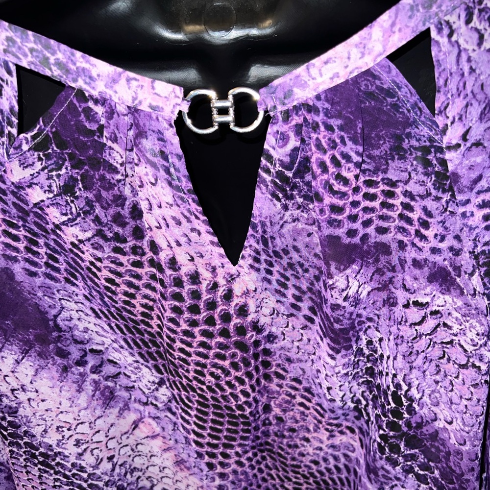 Jennifer Lopez Purple Snakeskin Print Cut Out Long Sleeve Y2K Blouse Size L - Picture 6 of 10